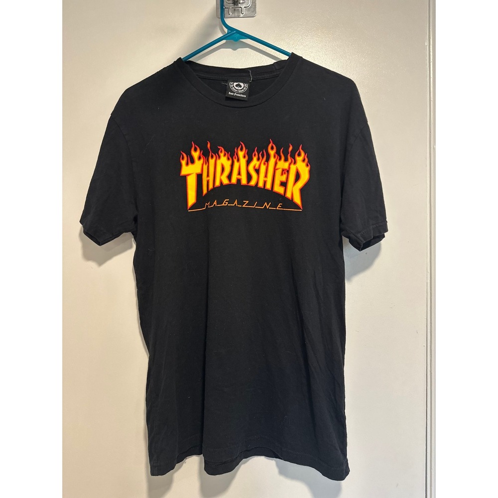 Thrasher Skater Flame Logo Graphic Tee Sz:M Black Short Sleeve Cotton